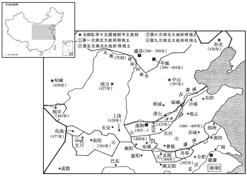 四世纪·八〇年代至六世纪最初十年北魏帝国南方领土扩张总图