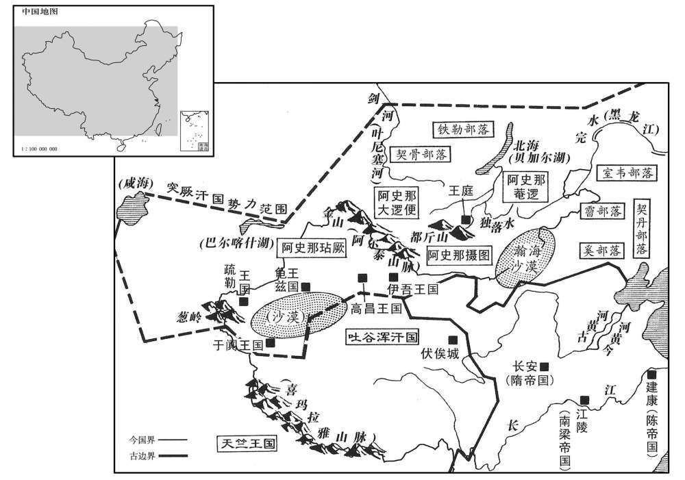 六世纪·五八一年突厥汗国四可汗势力分布