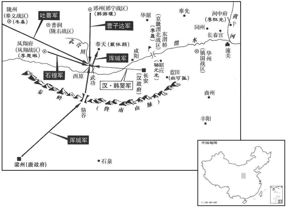 八世纪·七八四年四月浑瑊北上夺取武功，进驻奉天